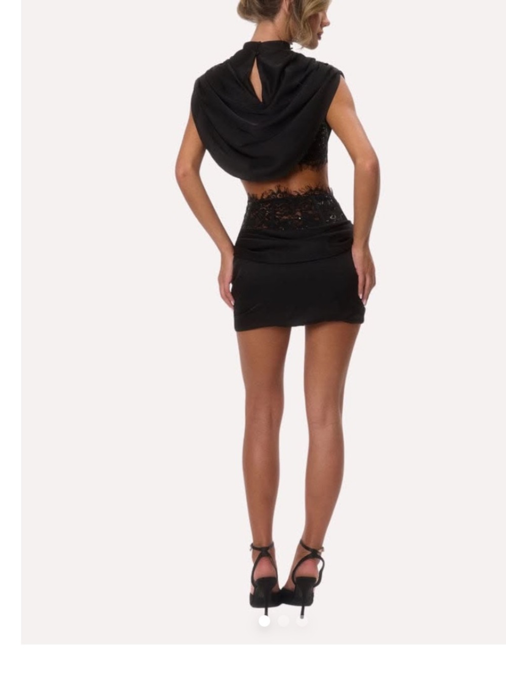 Satin Mini Skirt with Lace Corset Detail - Black